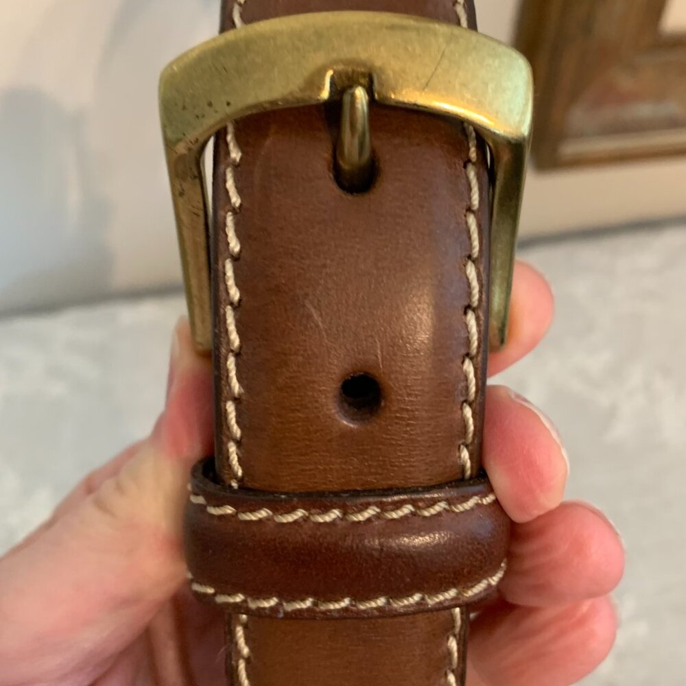 LAUREN RALPH LAUREN 100% Leather Brown Belt Size 36 with Brass Buckle Preppy - Picture 10 of 11